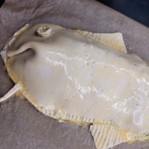 fiskeformet butterdej med kullerloins