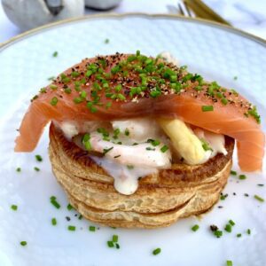 Vol au Vents med koldrøget færøsk laks og rejer