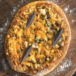 Pizza med færøsk guldlaks - guldlaksepizza